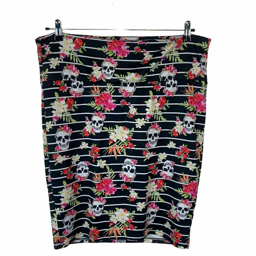 Torrid Pencil Skirt Skull And Flowers Women's Multicolor Knee Length Size 1X